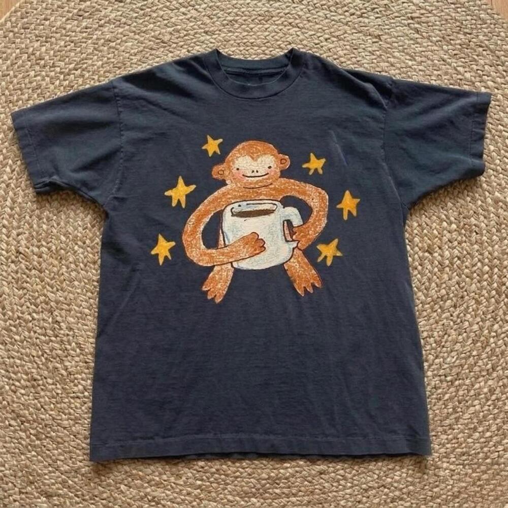 Black Cotton T-Shirt With Cute Monkey - Picture 1 of 4